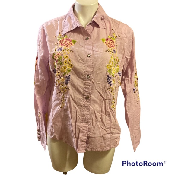 Draper’s & Damon’s embroidered long sleeve western style button down shirt - Picture 2 of 8